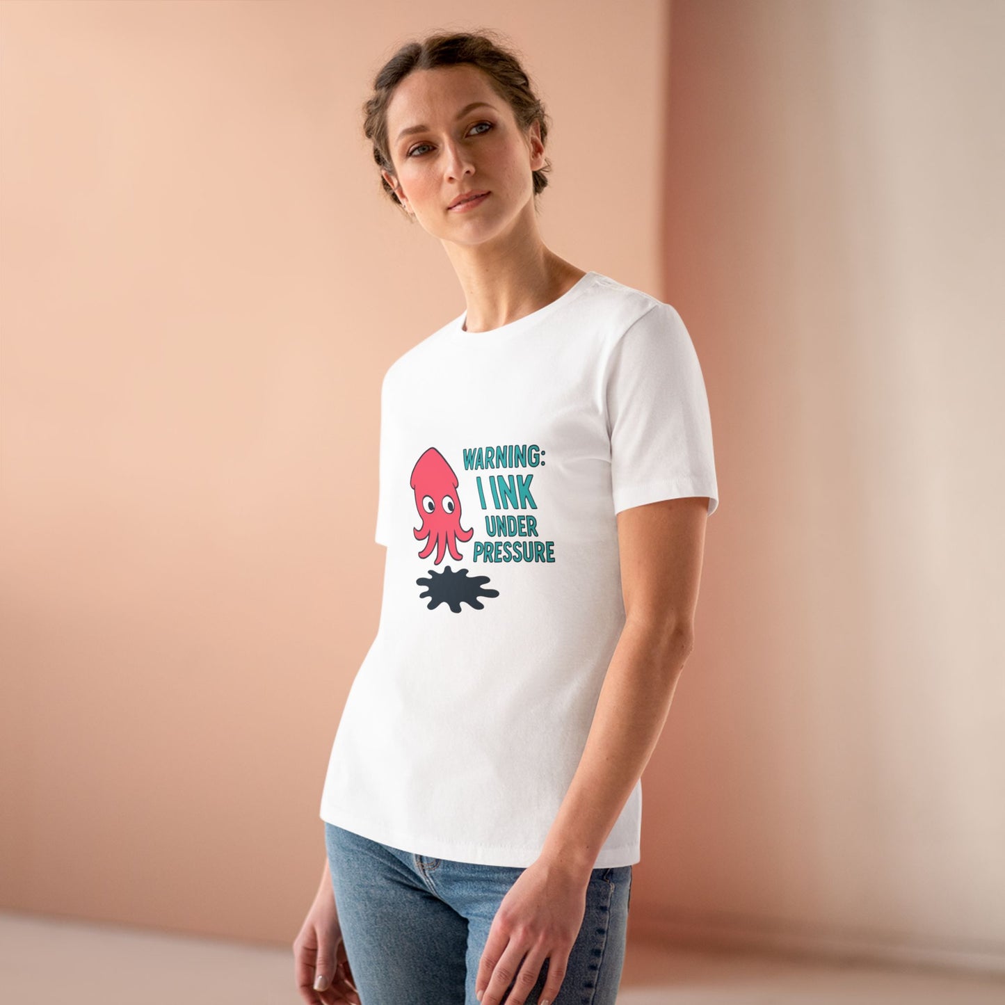 Playful Women's Cotton Tee - "WARNING: I INK UNDER PRESSURE" - Fun & Whimsical Design