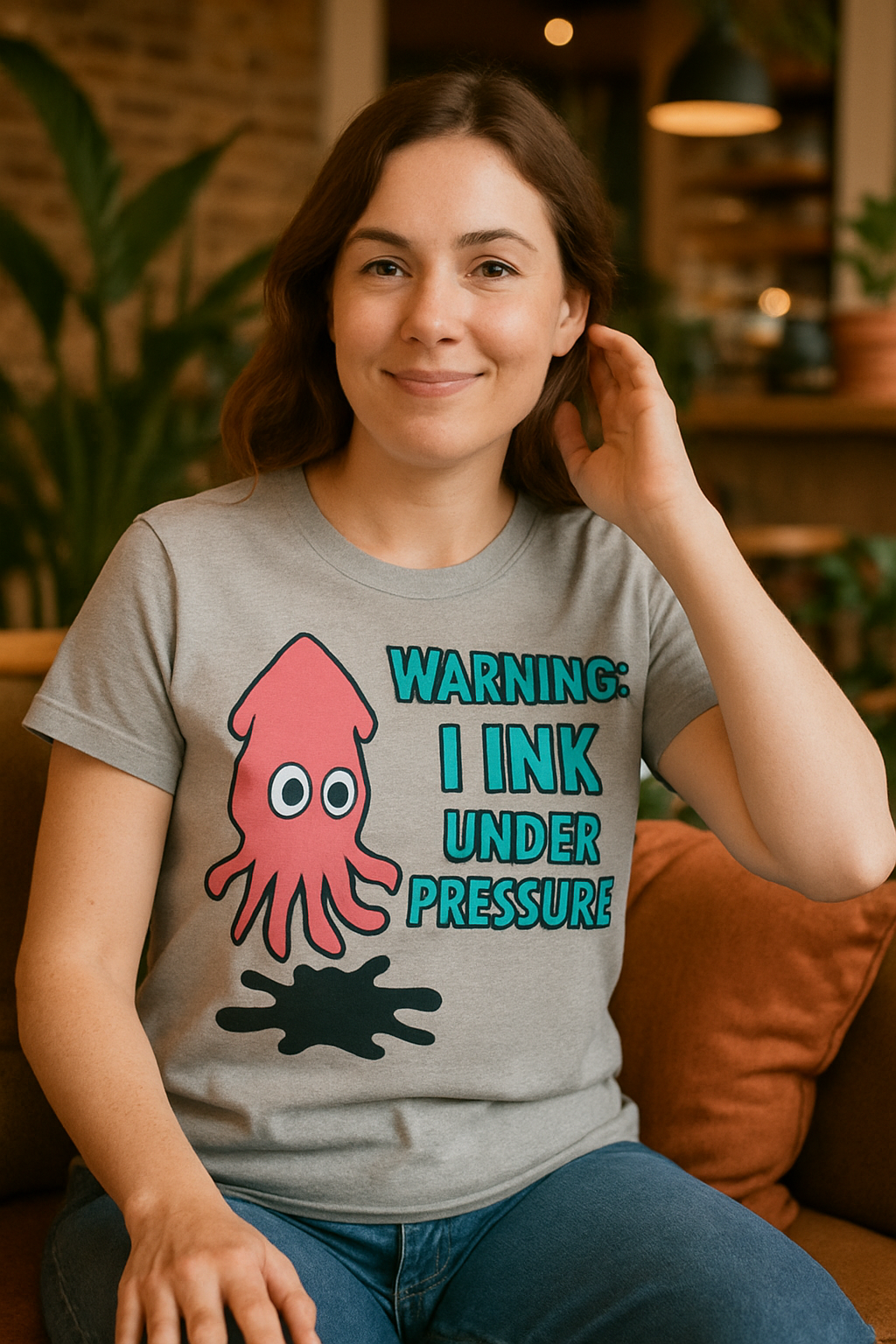 Playful Women's Cotton Tee - "WARNING: I INK UNDER PRESSURE" - Fun & Whimsical Design