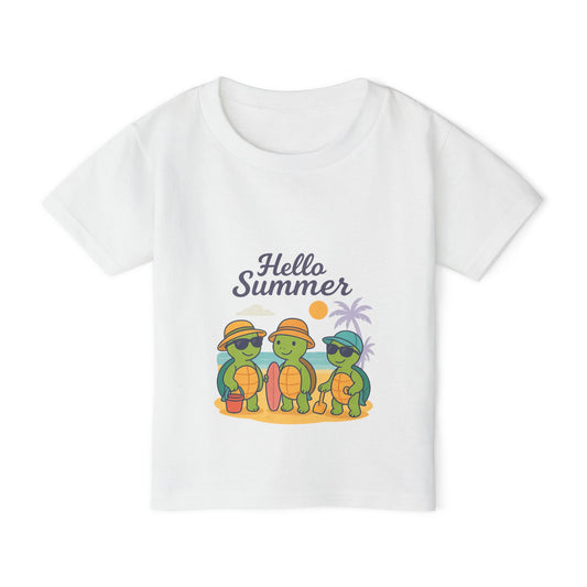 Hello Summer Toddler T-Shirt - Cute Turtle Design for Kids
